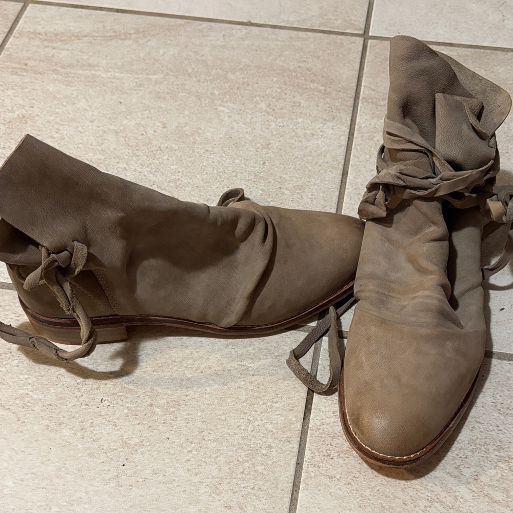 Free People Tan Lace Up Boots